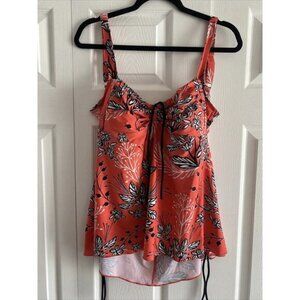 Hilor Women's 16 Coral Tankini Top Shelf Lined Vacation Cruise Slimming
